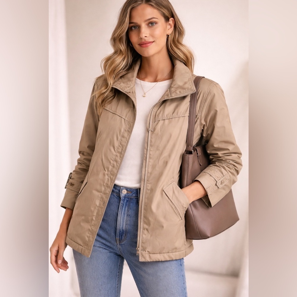 Vintage London Fog Tan Jacket Size 10 Classic Zip Button Lined Coat
